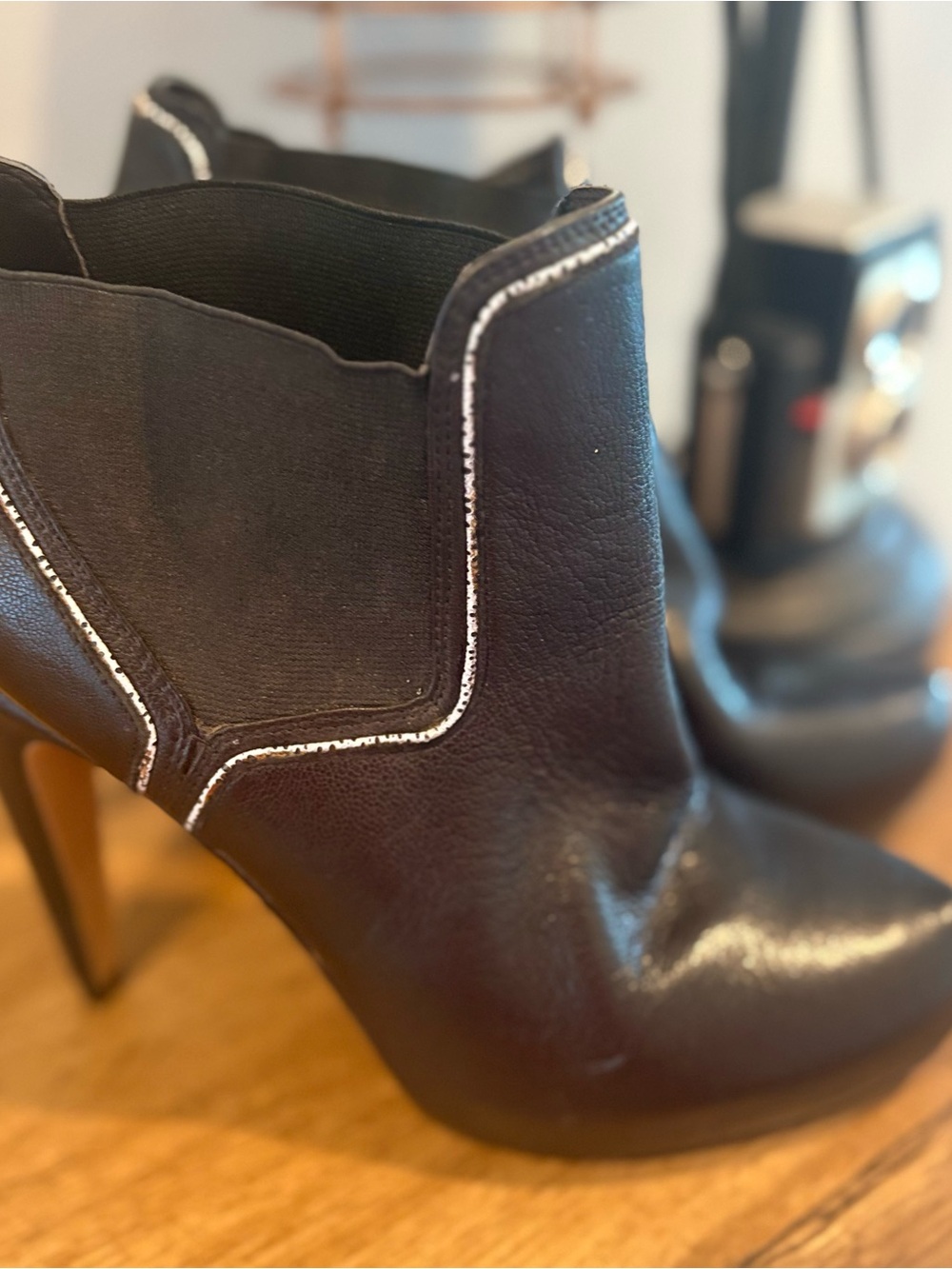 Circus by Sam Edelman Black Ankle Booties with subtle animal print Trim